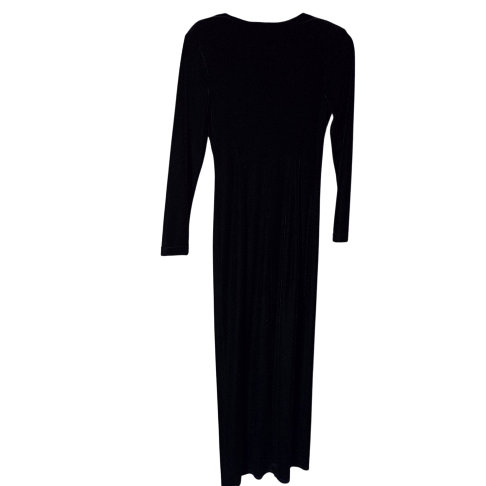 Vtg Scott McClintock Velvet Maxi Dress Black V Neck Front Slit Form Fitting Sz 6 - Picture 3 of 6